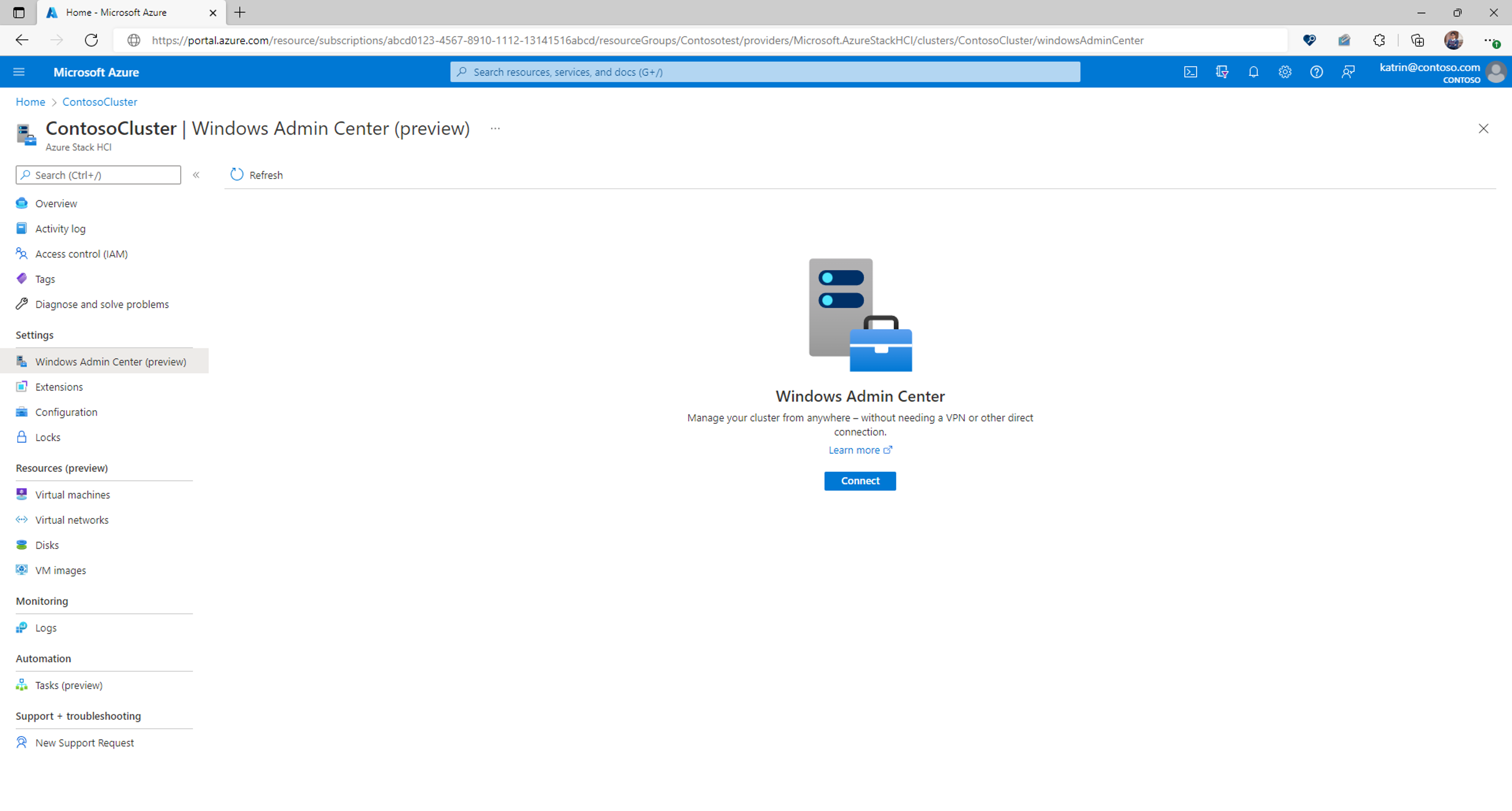 Windows Admin Centre in the Azure Portal